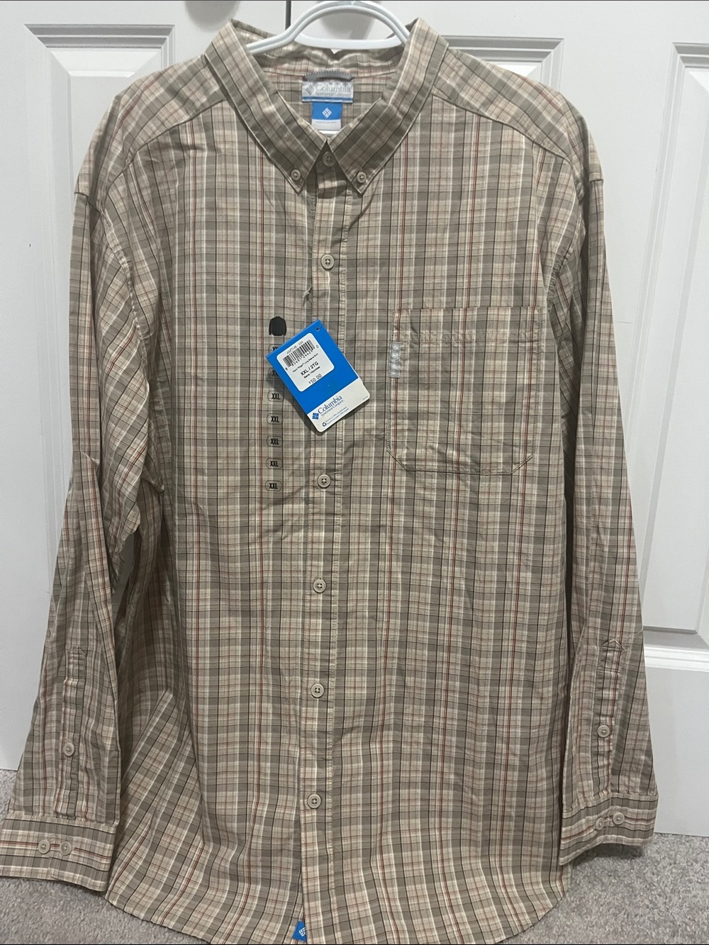 Columbia Beige Plaid Long-Sleeve Button-Down Shirt